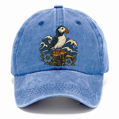 Causeway Coast Puffin And Flax Flowers Uk Culture Heritage Classic Cap – Summer Sky