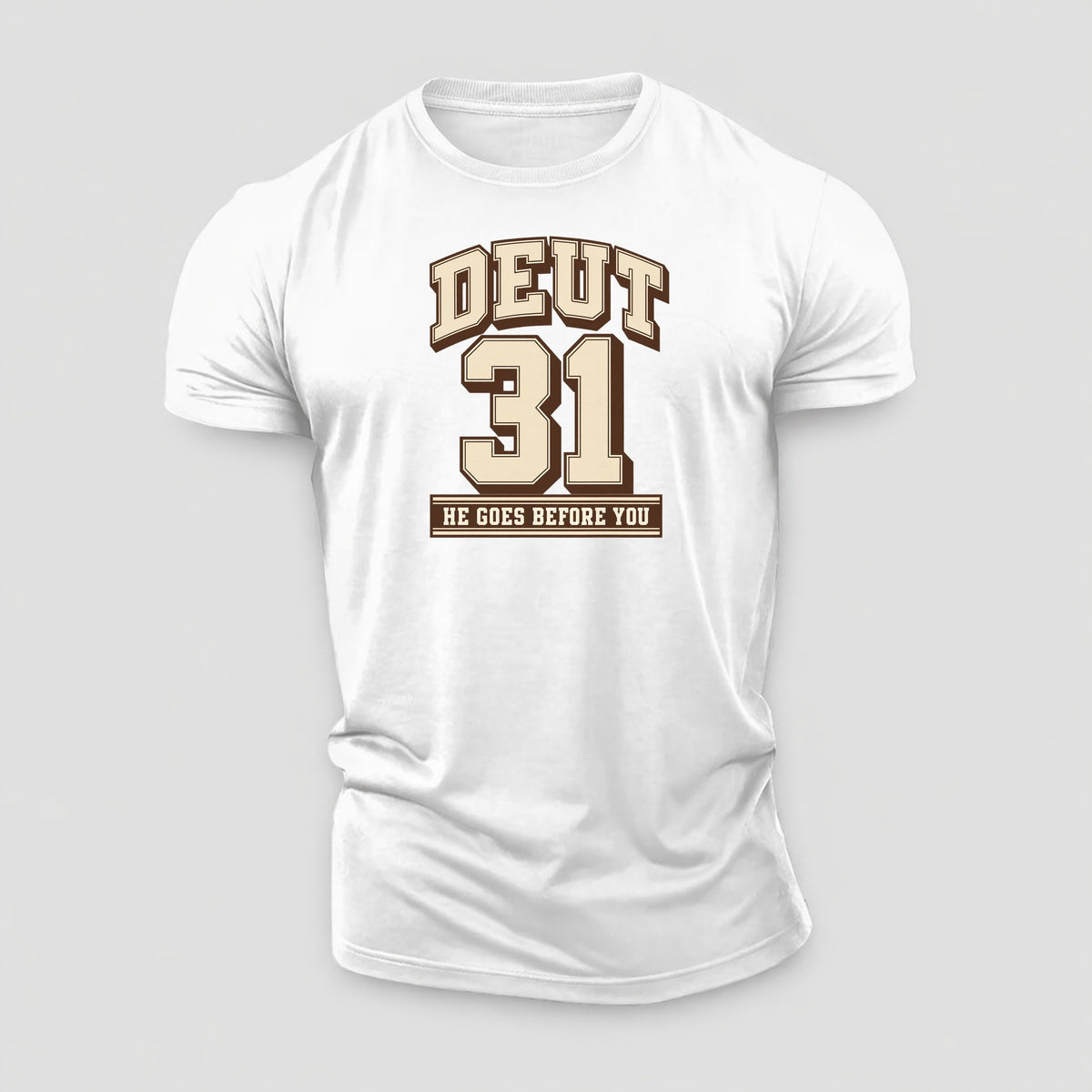 Deuteronomy 31 Varsity Chapel Varsity Cotton T-Shirt – White