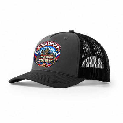 Czech Republic Retro Badge Country Logos Trucker Hat – Dark Grey Black