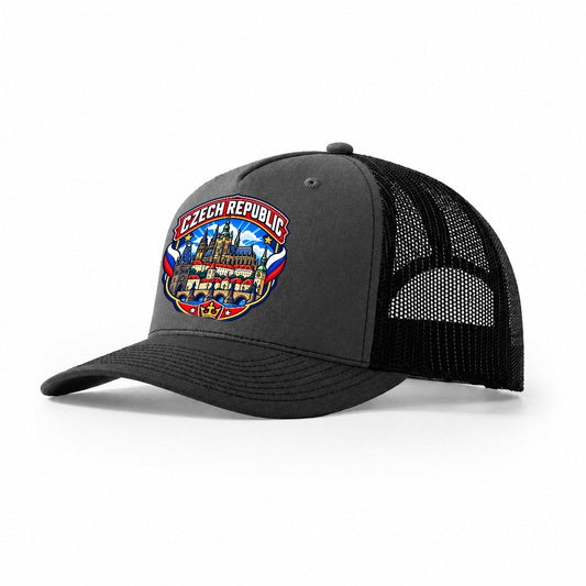 Czech Republic Retro Badge Country Logos Trucker Hat – Dark Grey Black