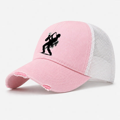 Saxophonist Playing Jazz In Smoky Room Washed Trucker Hat – Light Pink