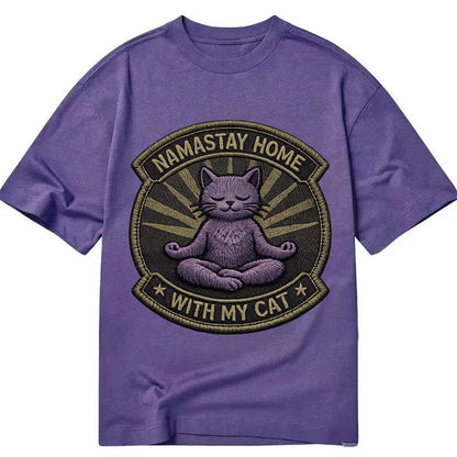 Embroidered Patch Design Namastay Home With My Cat Yoga Cat Classic T-shirt – Purple