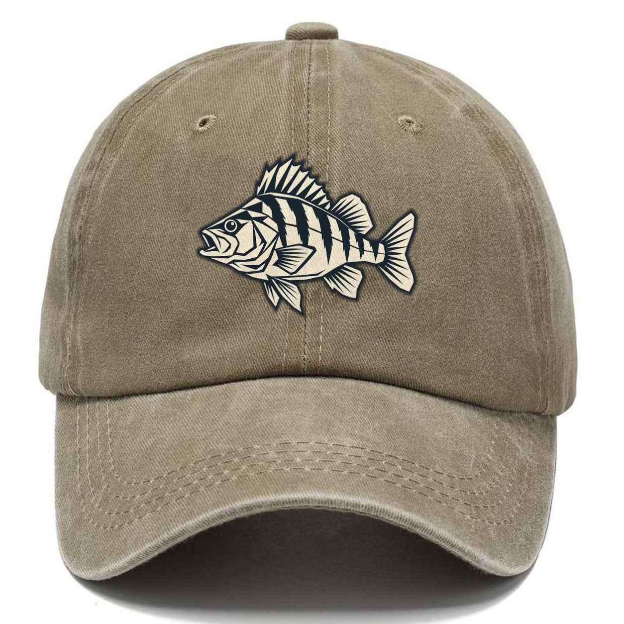 Geometric Perch Fishing Elegant Classic Cap – Warm Sand