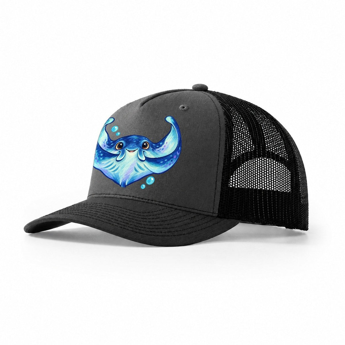 Manta Ray Wing Hug Sea Sprite Trucker Hat – Dark Grey Black