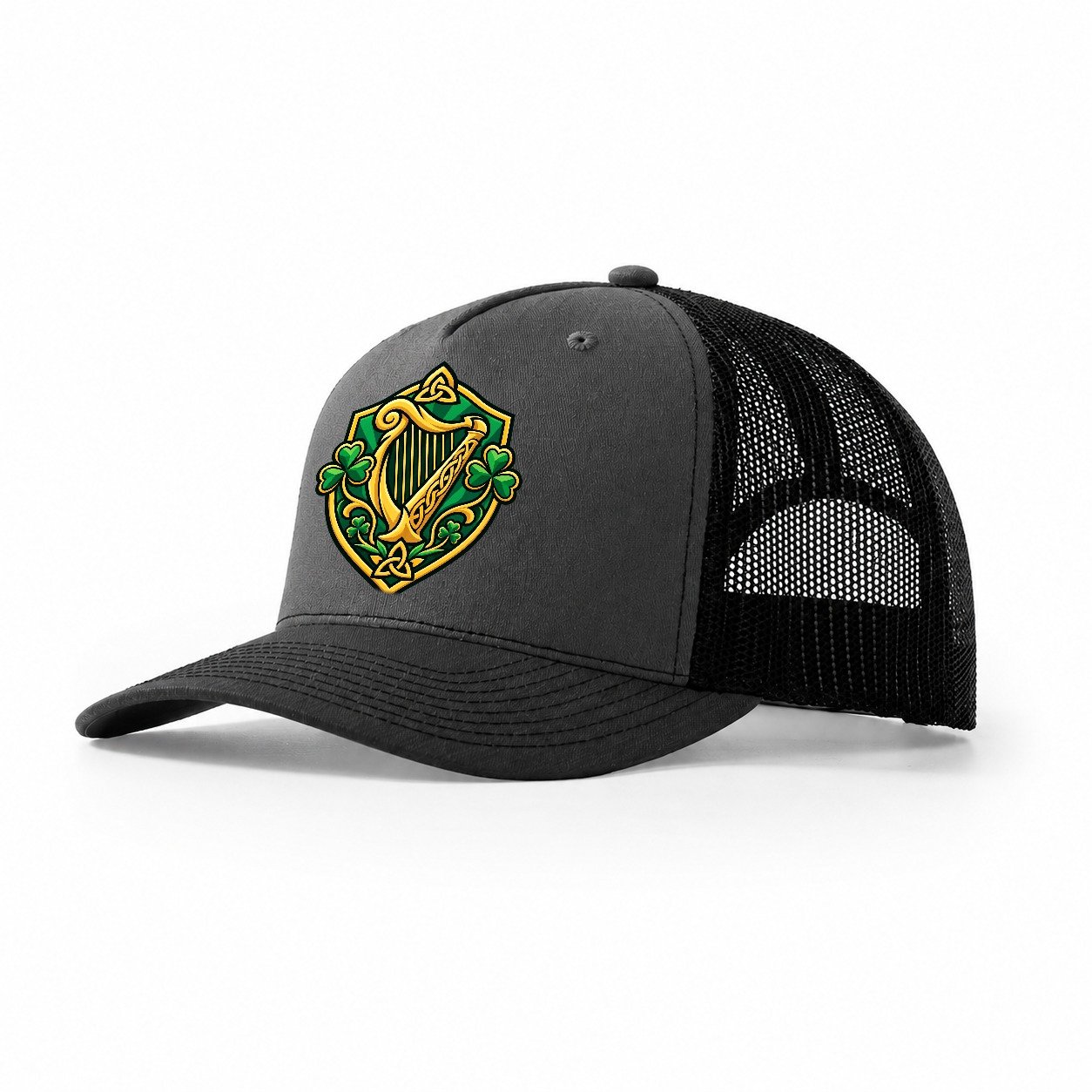 Ireland Minimal Emblem Country Logos Trucker Hat – Dark Grey Black
