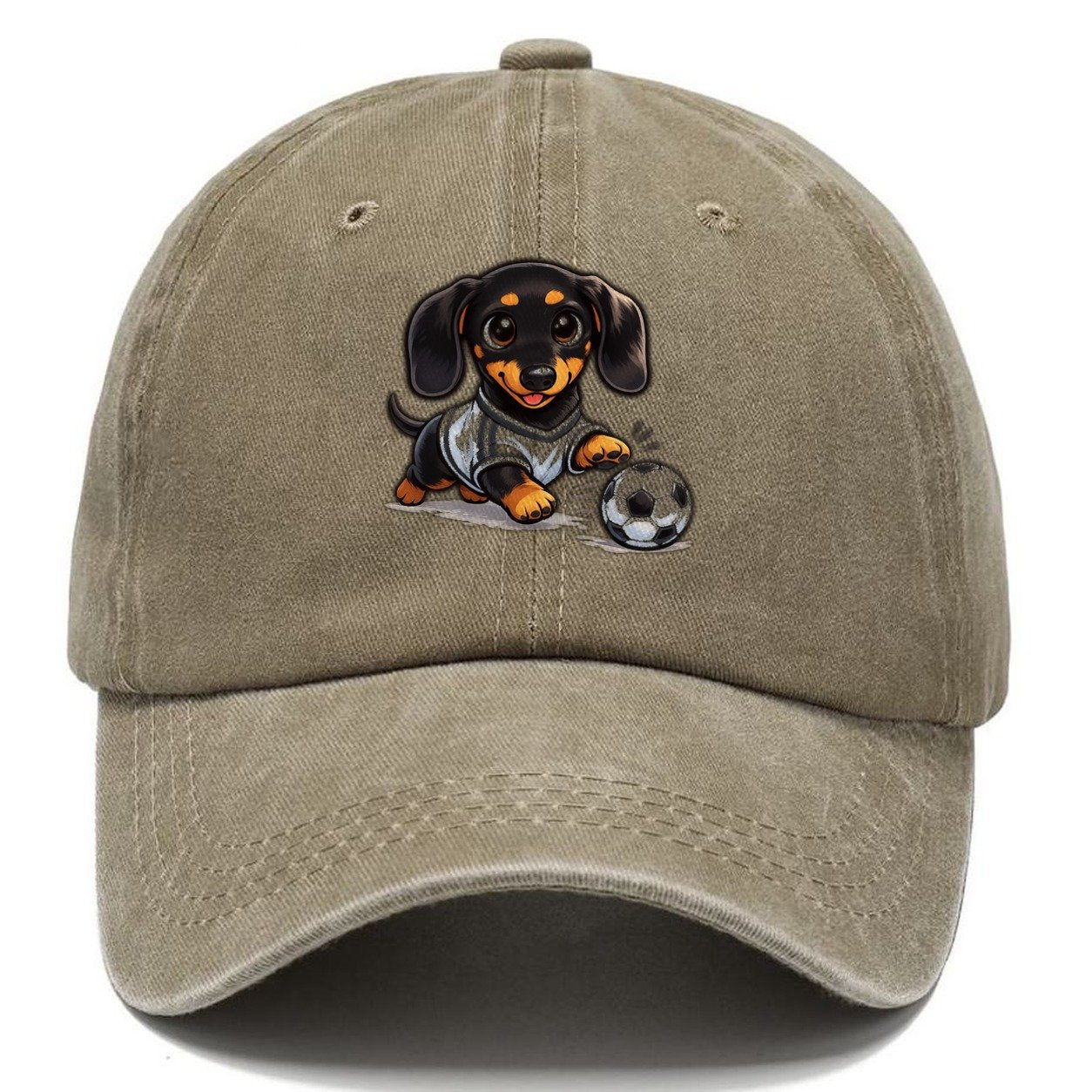 Dachshund Kicking Soccer Ball Classic Cap – Warm Sand