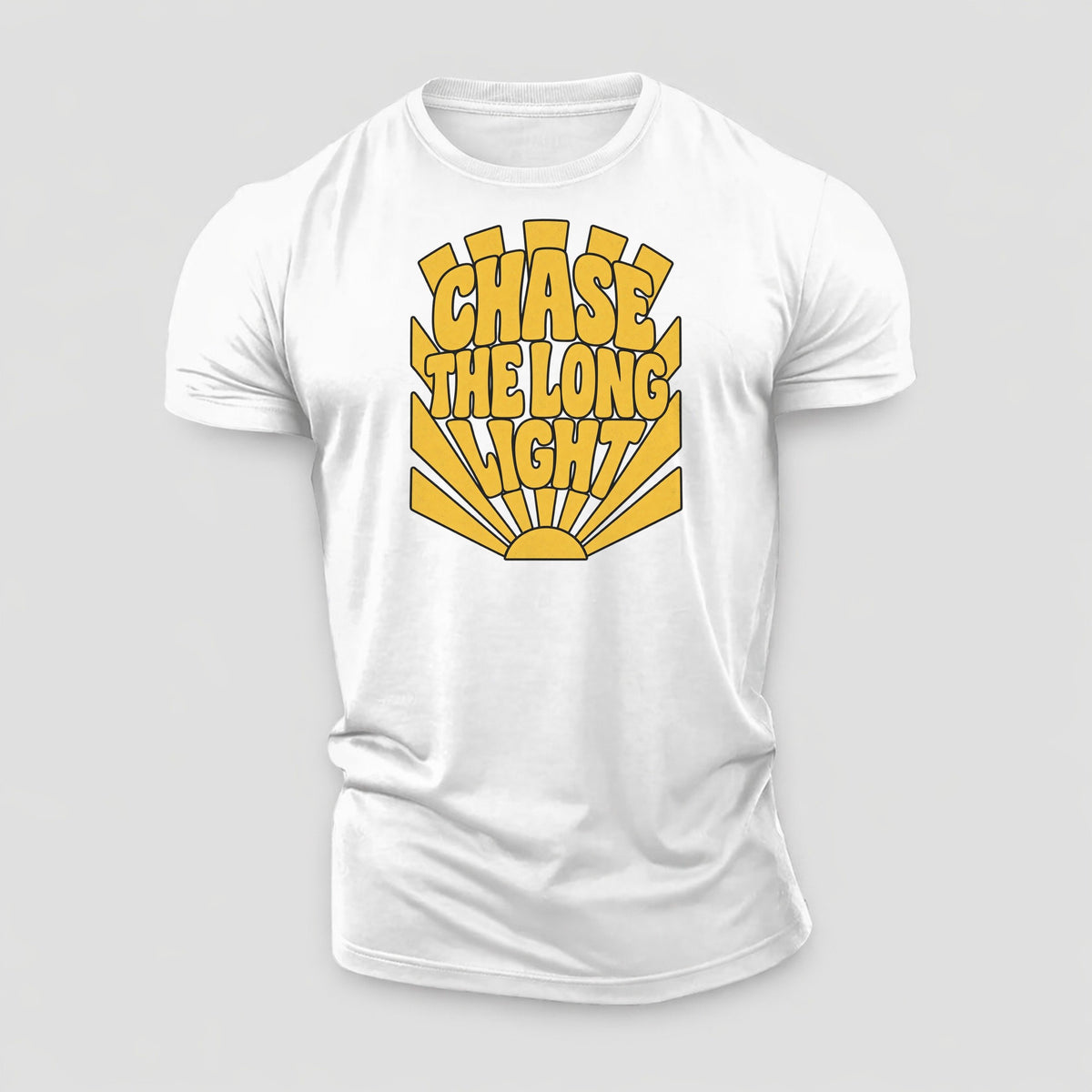 Chase The Long Light Sunburst Sayings Cotton T-Shirt – White