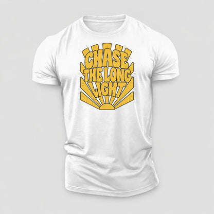 Chase The Long Light Sunburst Sayings Cotton T-Shirt – White