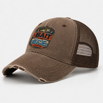 Bait And Ice Station Fishing Club Washed Trucker Hat – Coffee