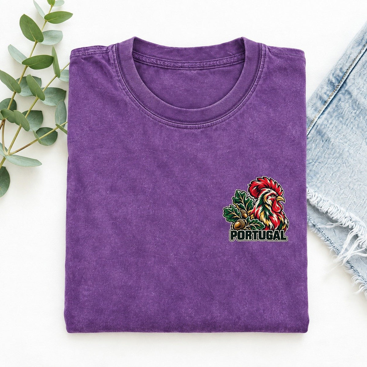 Portugal Country Pride Left Chest Vintage T-shirt – Purple