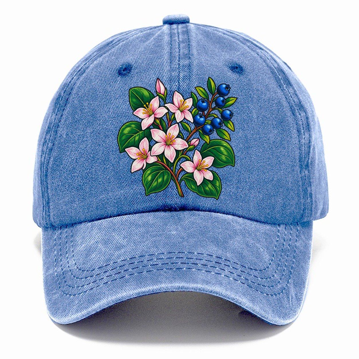 Nova Scotia Mayflower And Wild Blueberries Canada Cultural Icons Classic Cap – Summer Sky