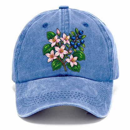 Nova Scotia Mayflower And Wild Blueberries Canada Cultural Icons Classic Cap – Summer Sky