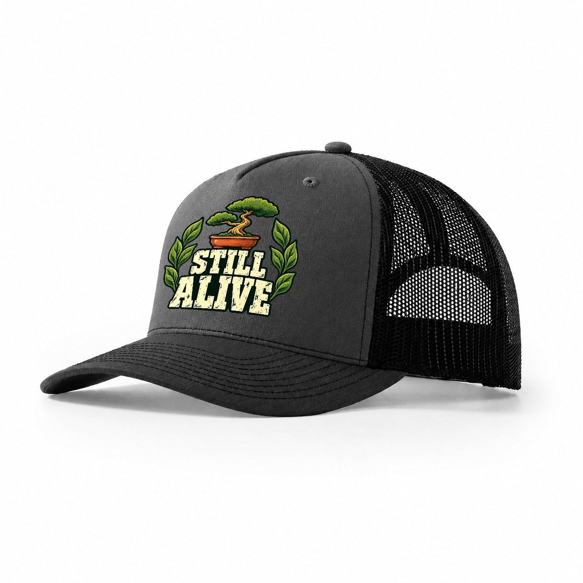 Still Alive Bonsai Trucker Hat – Dark Grey Black