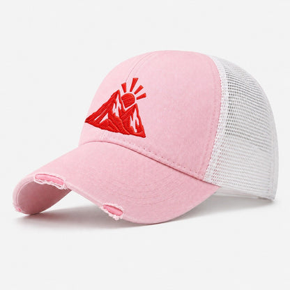 Mountain Sunrise Cut Micro Motion Mark Washed Trucker Hat – Light Pink