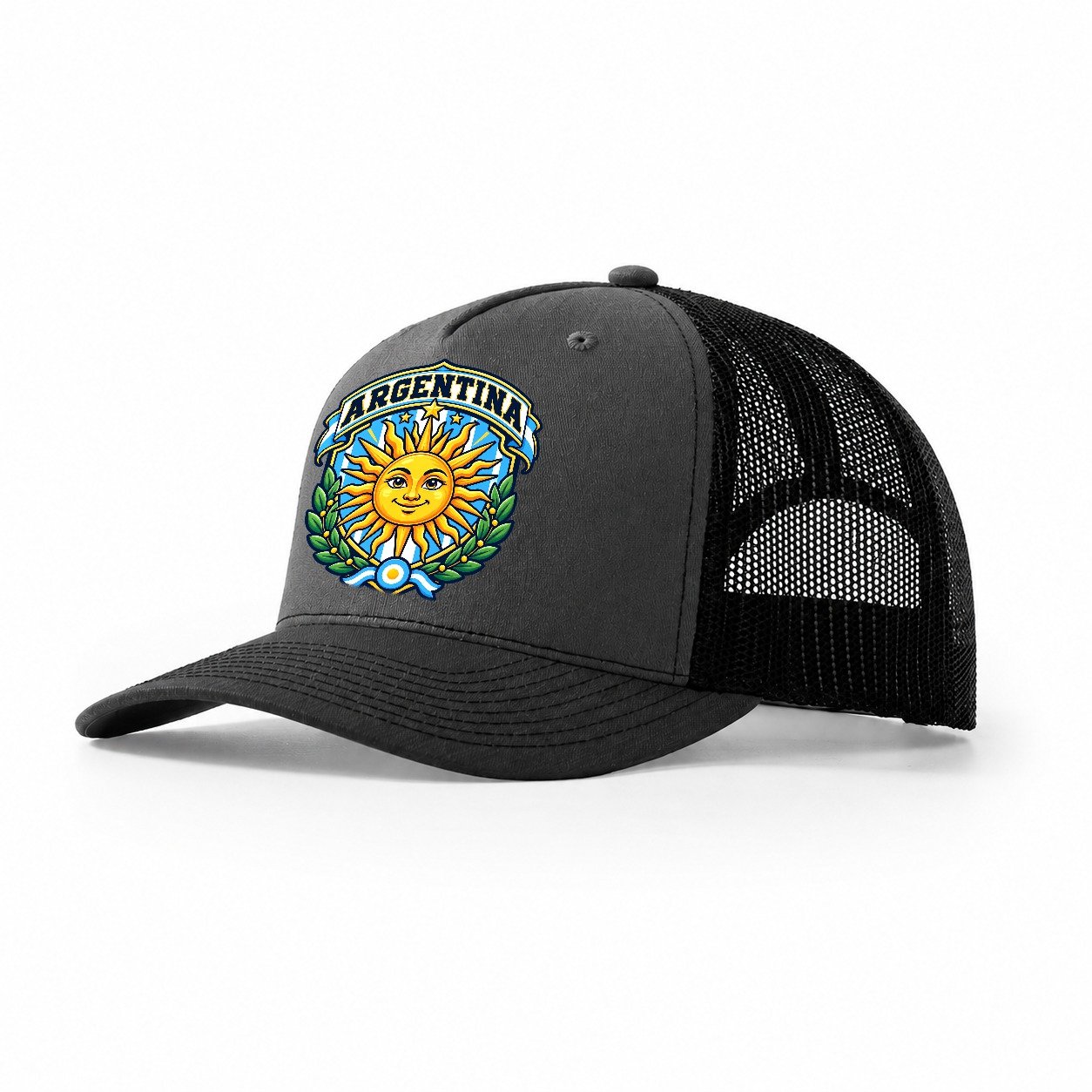 Argentina Retro Badge Country Logos Trucker Hat – Dark Grey Black