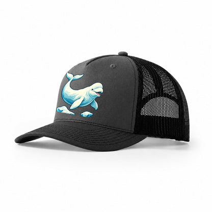 Beluga Whale And Floating Ice Canada Cultural Icons Trucker Hat – Dark Grey Black