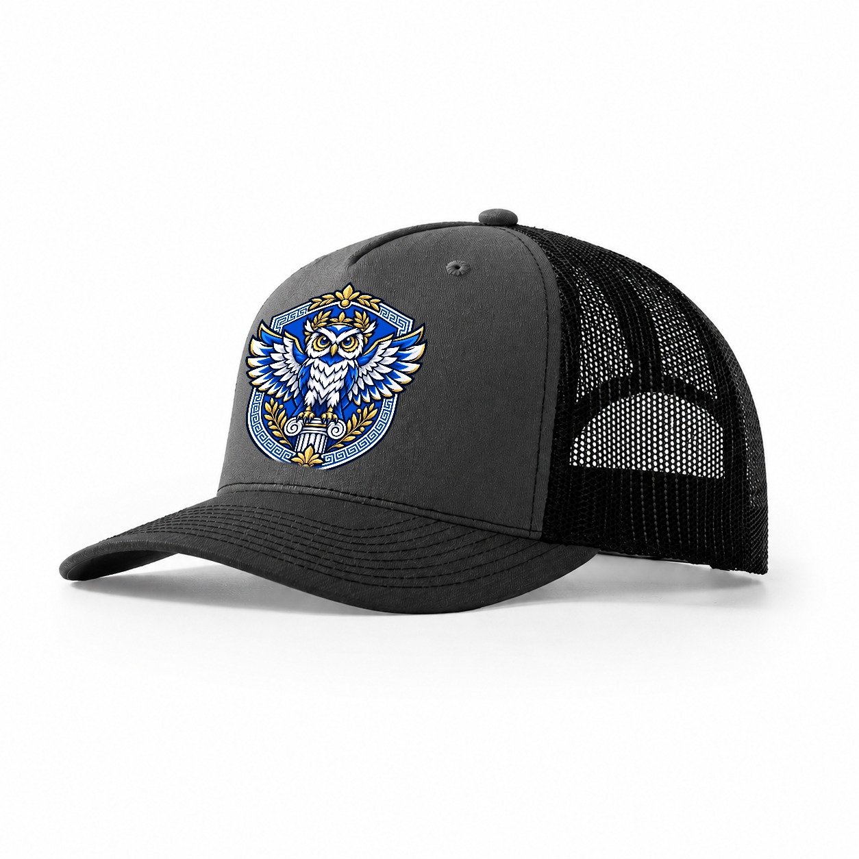 Greece Heraldic Crest Country Logos Trucker Hat – Dark Grey Black