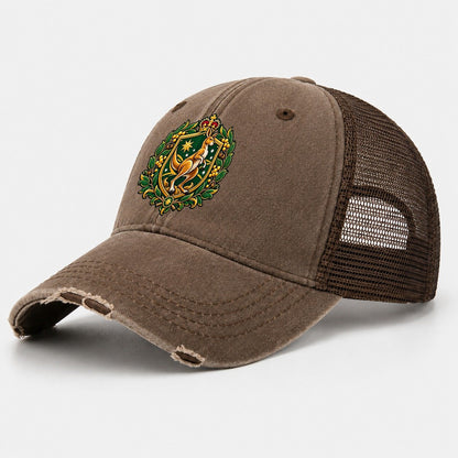 Australia Heraldic Crest Country Logos Washed Trucker Hat – Coffee