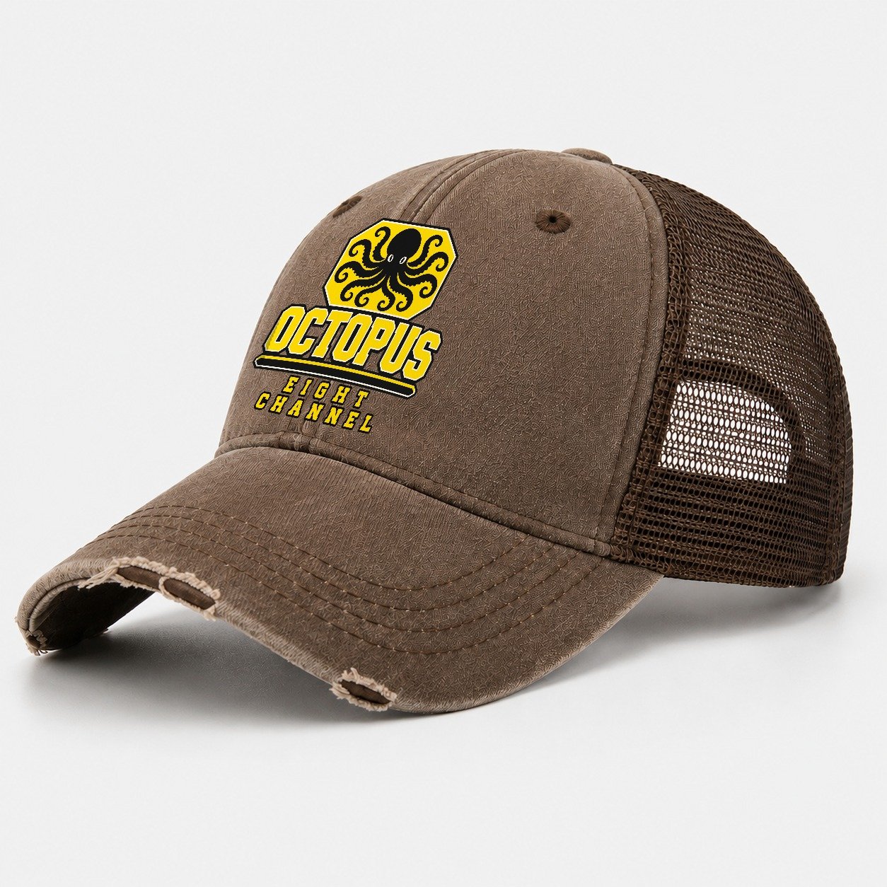 Octopus Eight Channel Heavy Duty Washed Trucker Hat – Coffee