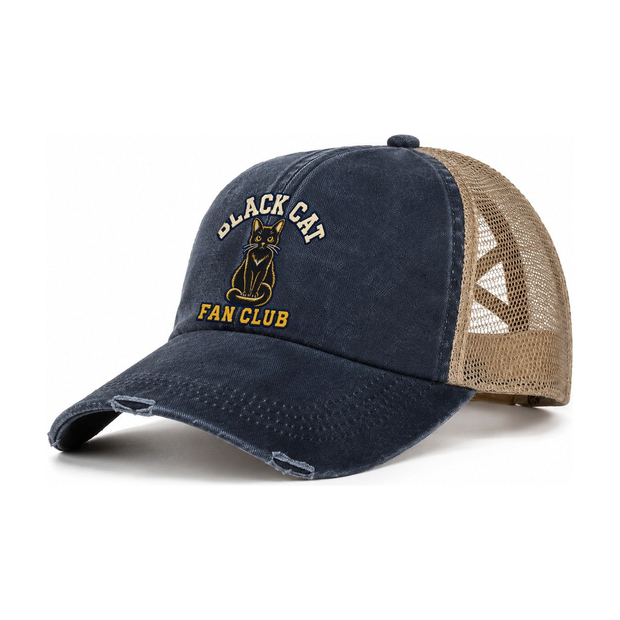Black Cat Fan Club Women's Ponytail Trucker Hat – Navy Khaki