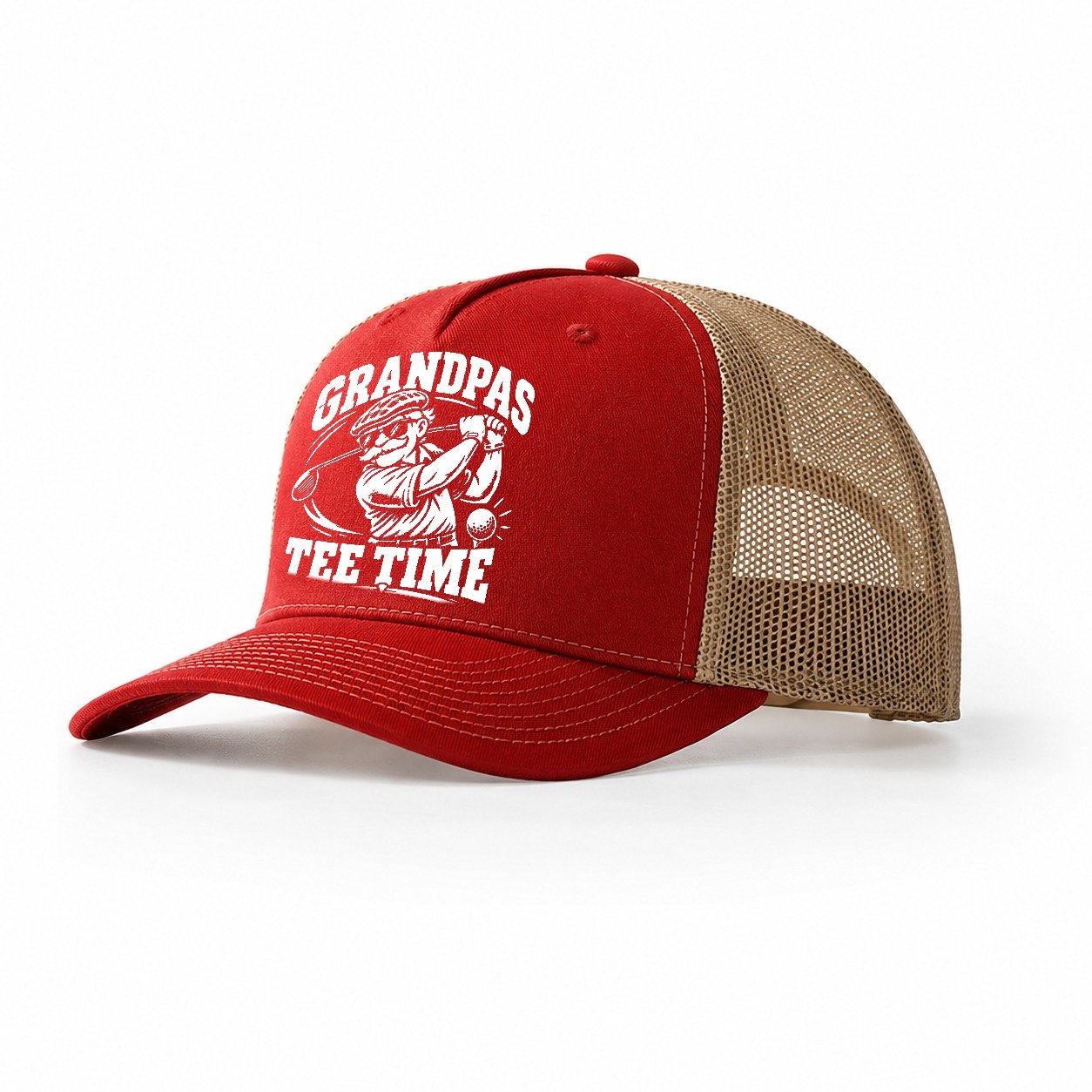 Grandpas Tee Time Golf Life Trucker Hat – Red Khaki