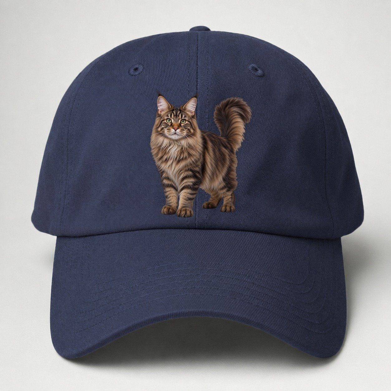 Maine Coon Standing Three Quarter Realistic Cat Portrait Baseball Cap – Twilight Navy