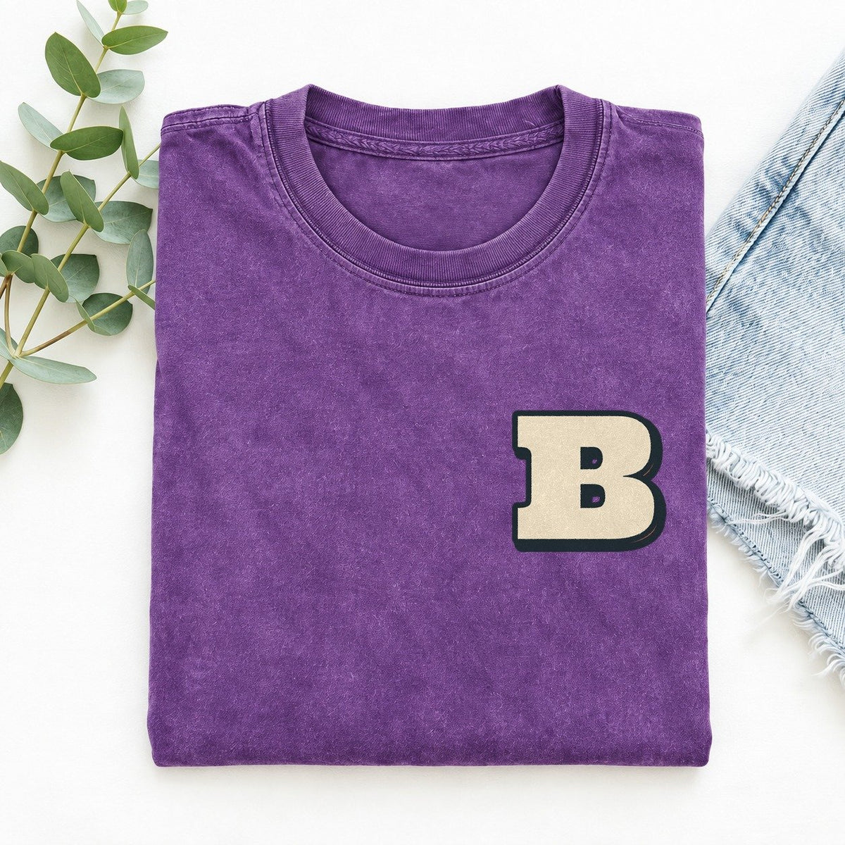 Initial B Left Chest Vintage T-shirt – Purple