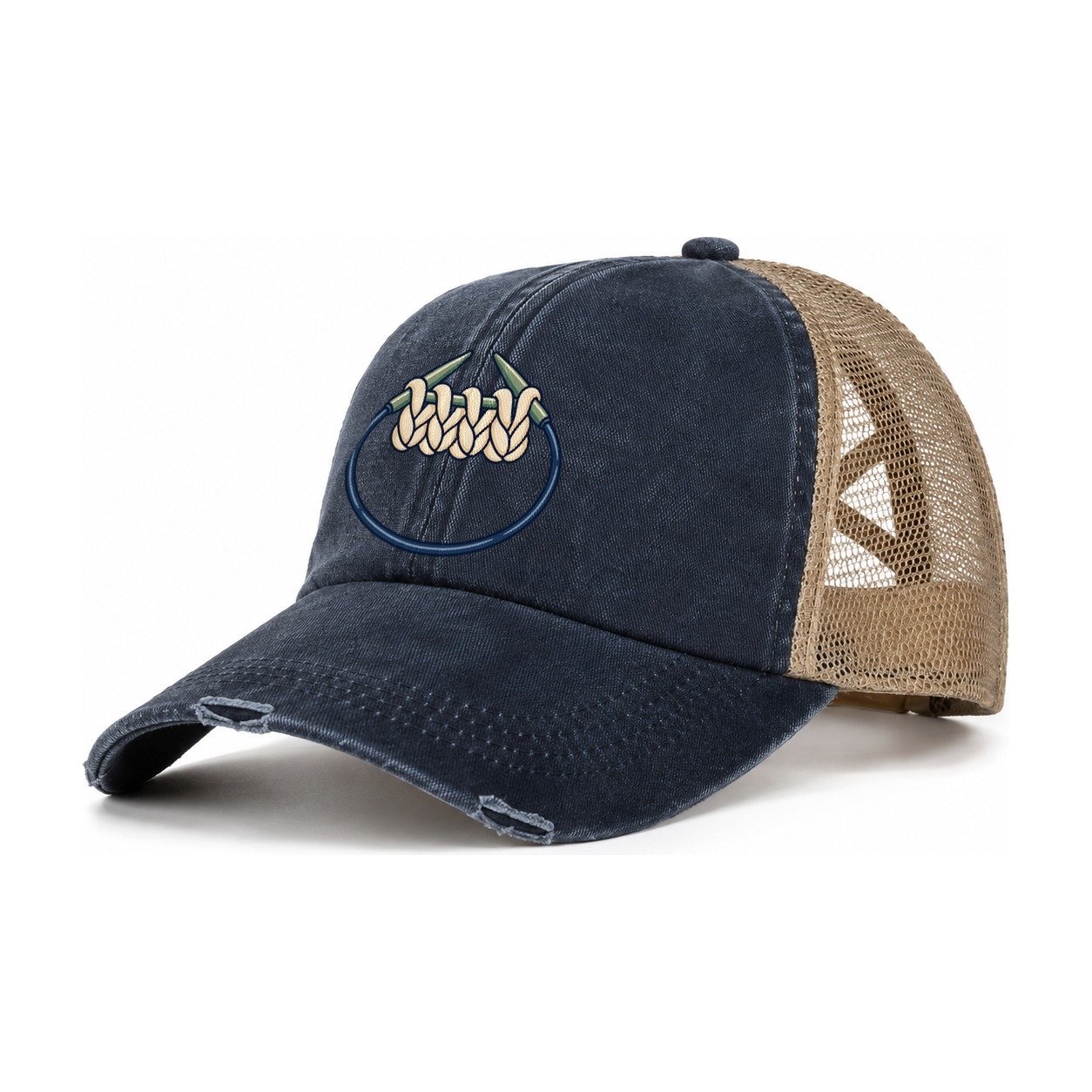 Circular Needle Loop Yarn Crafts Women's Ponytail Trucker Hat – Navy Khaki