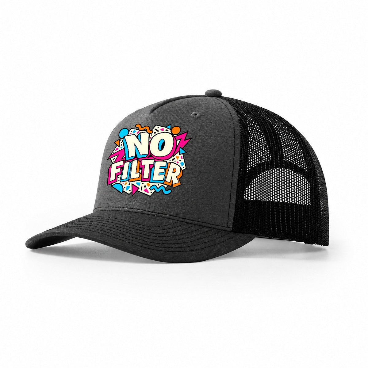 No Filter Crazy Styles Trucker Hat – Dark Grey Black