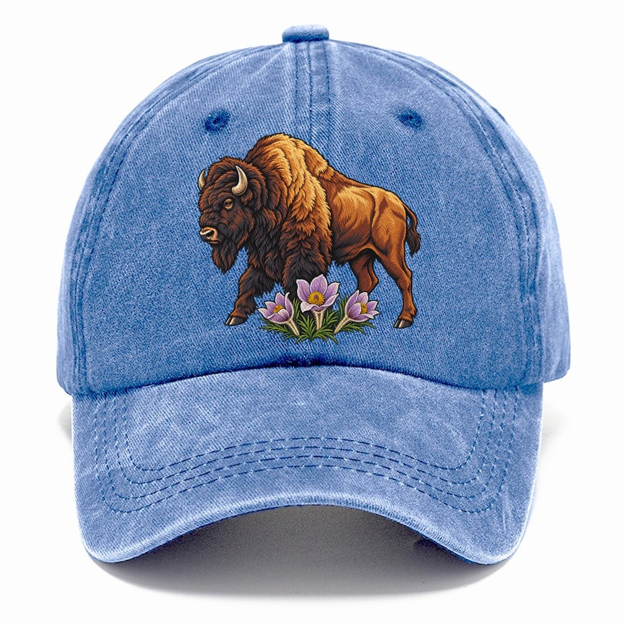 Wood Bison And Prairie Crocus Canada Cultural Icons Classic Cap – Summer Sky
