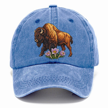 Wood Bison And Prairie Crocus Canada Cultural Icons Classic Cap – Summer Sky