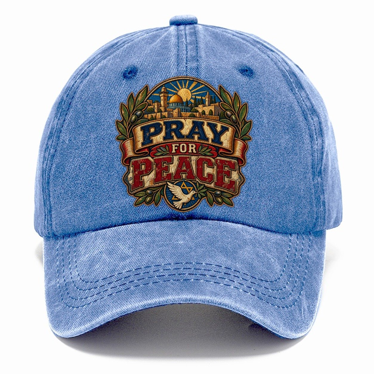 Pray For Peace Lettering Jerusalem Classic Cap – Summer Sky
