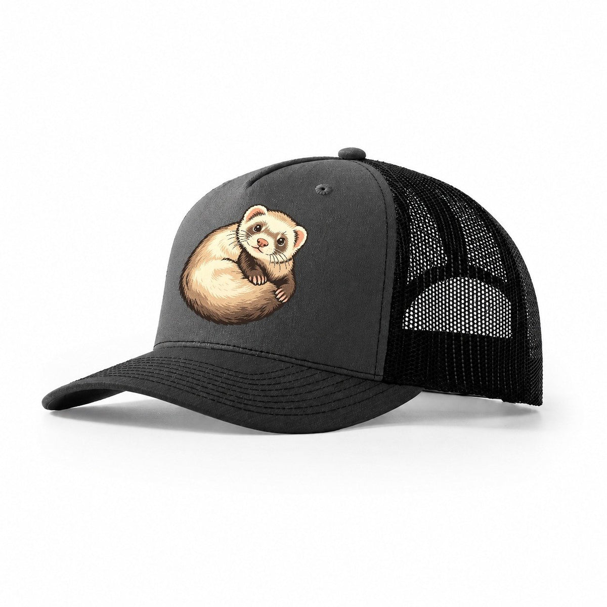 Ferret Loop Small Pet Logos Trucker Hat – Dark Grey Black