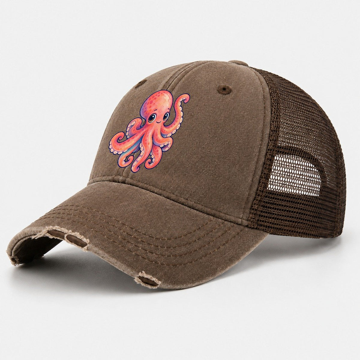 Octopus Tucked Curl Sea Sprite Washed Trucker Hat – Coffee