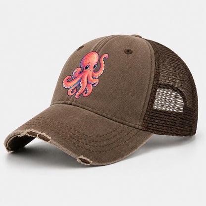 Octopus Tucked Curl Sea Sprite Washed Trucker Hat – Coffee