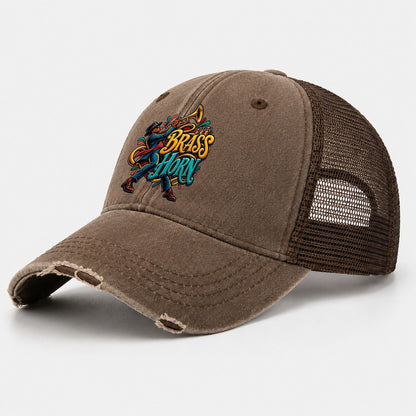Brass Horn Wordmark Music Instruments Washed Trucker Hat – Coffee