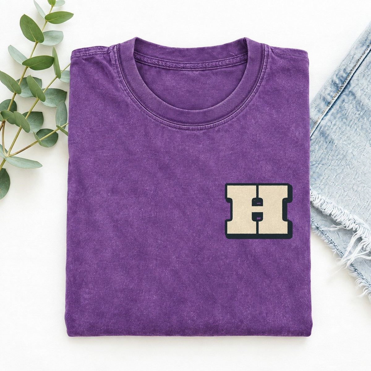 Initial H Left Chest Vintage T-shirt – Purple