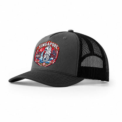 Singapore Retro Badge Country Logos Trucker Hat – Dark Grey Black
