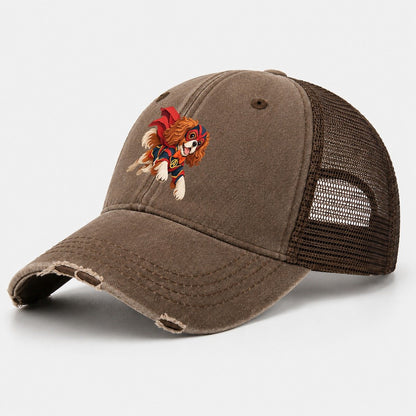 Superhero Cavalier Spaniel Washed Trucker Hat – Coffee