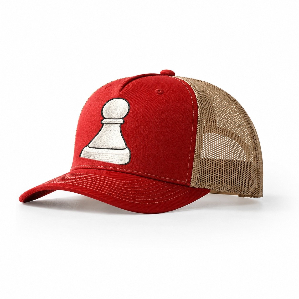 Single Wooden Pawn Board Games Trucker Hat – Red Khaki
