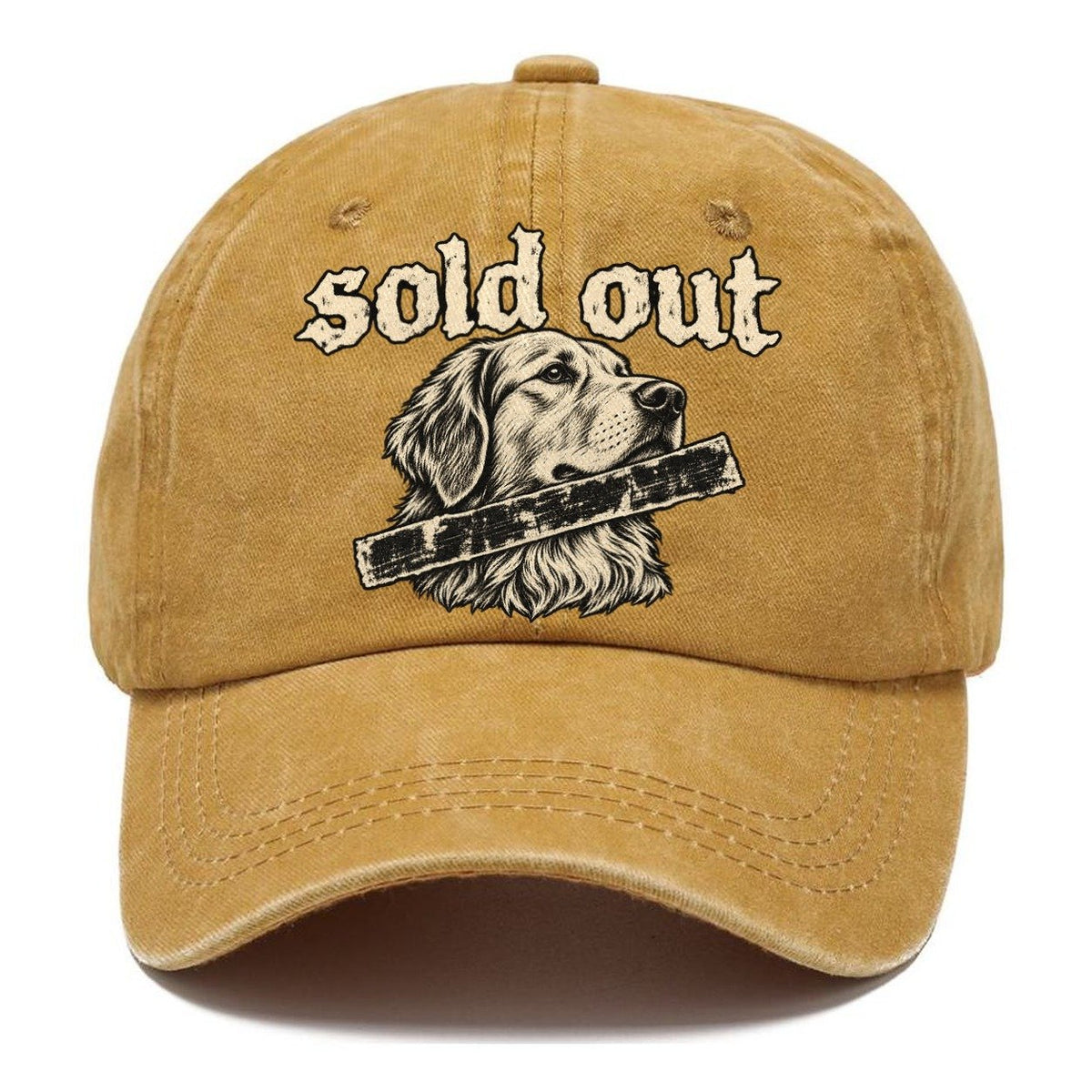A Calm Dog Head In Three Quarter View Crossed By A Thick Stamped Bar Bark For Me Classic Cap – Golden Harvest