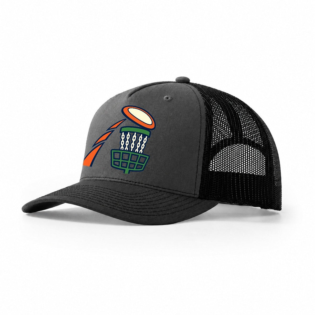 Disc Landing Arc Disc Golf Trucker Hat – Dark Grey Black