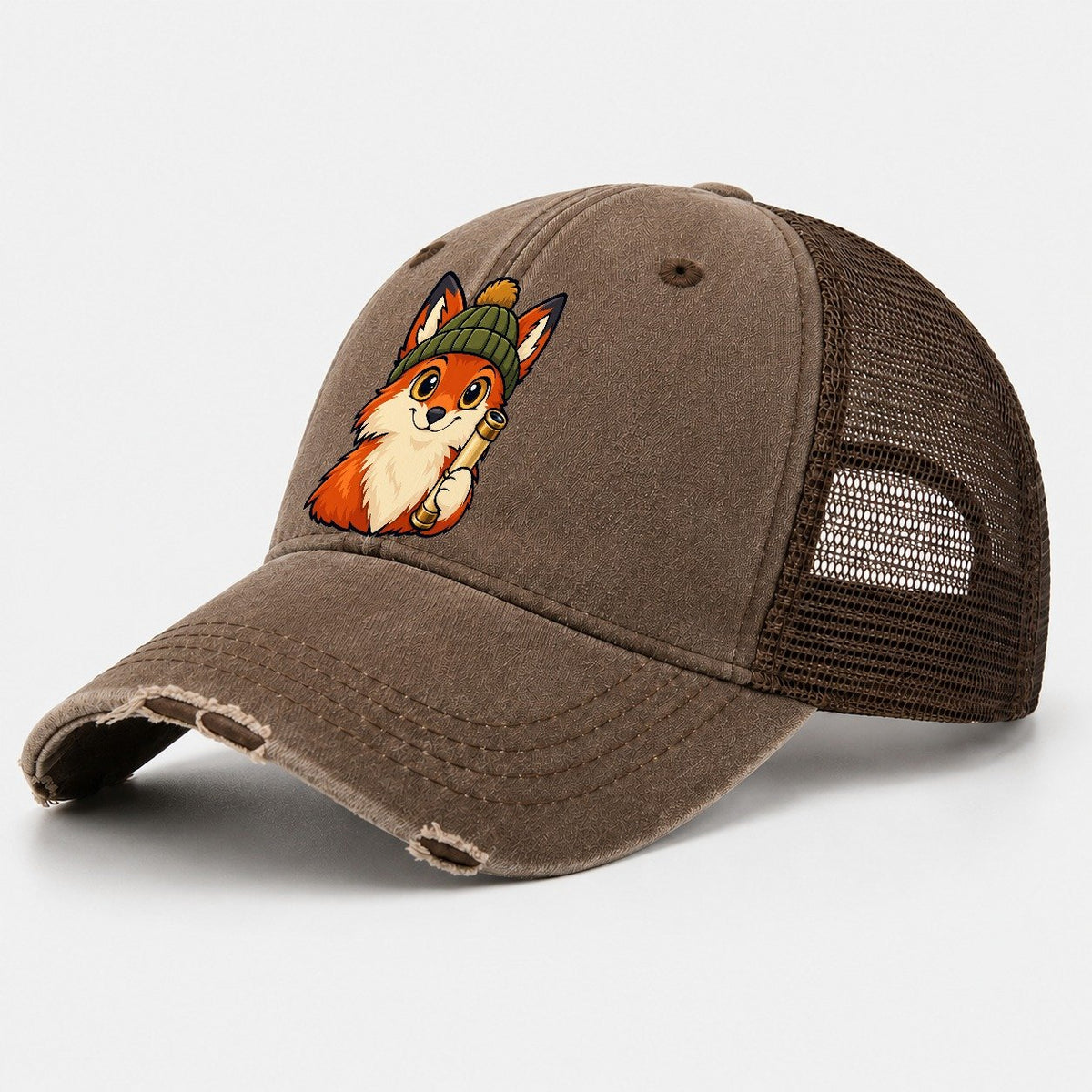 Stargazing Fox In A Beanie Astronomy And Stargazing Washed Trucker Hat – Coffee