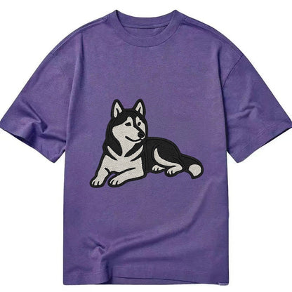 Siberian Husky Black And White Relaxed Lying Down With Head Classic T-shirt – Purple
