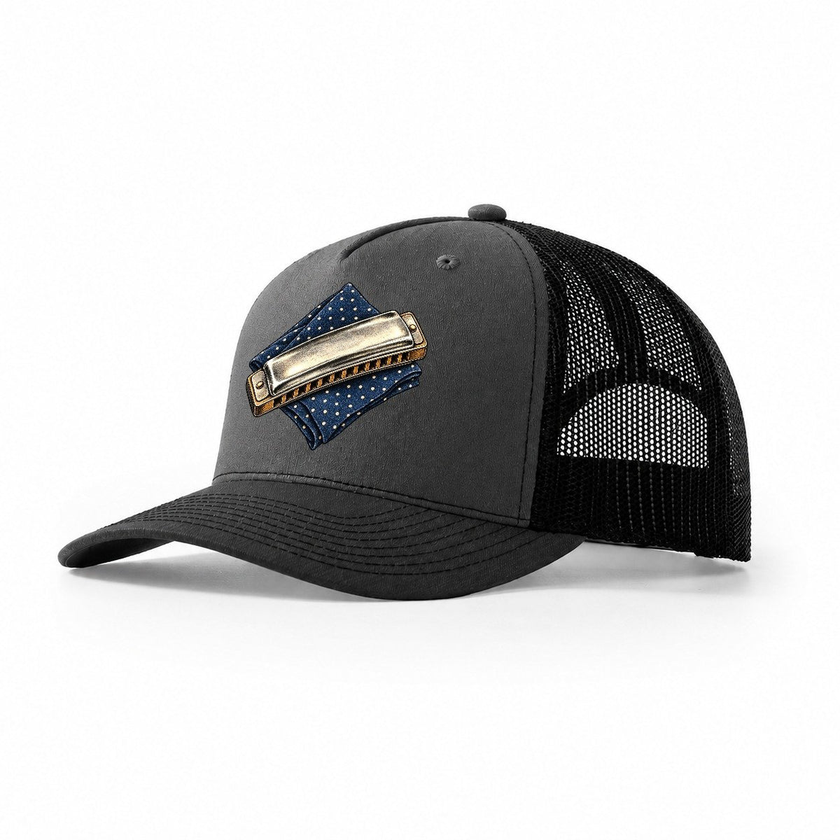 Harmonica Indigo Fold Pastimes Companions Trucker Hat – Dark Grey Black