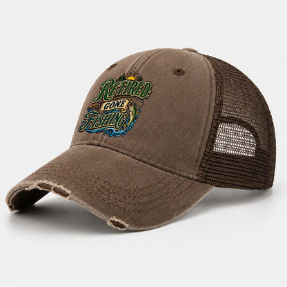 Retired Gone Fishing Retired Living Washed Trucker Hat – Coffee