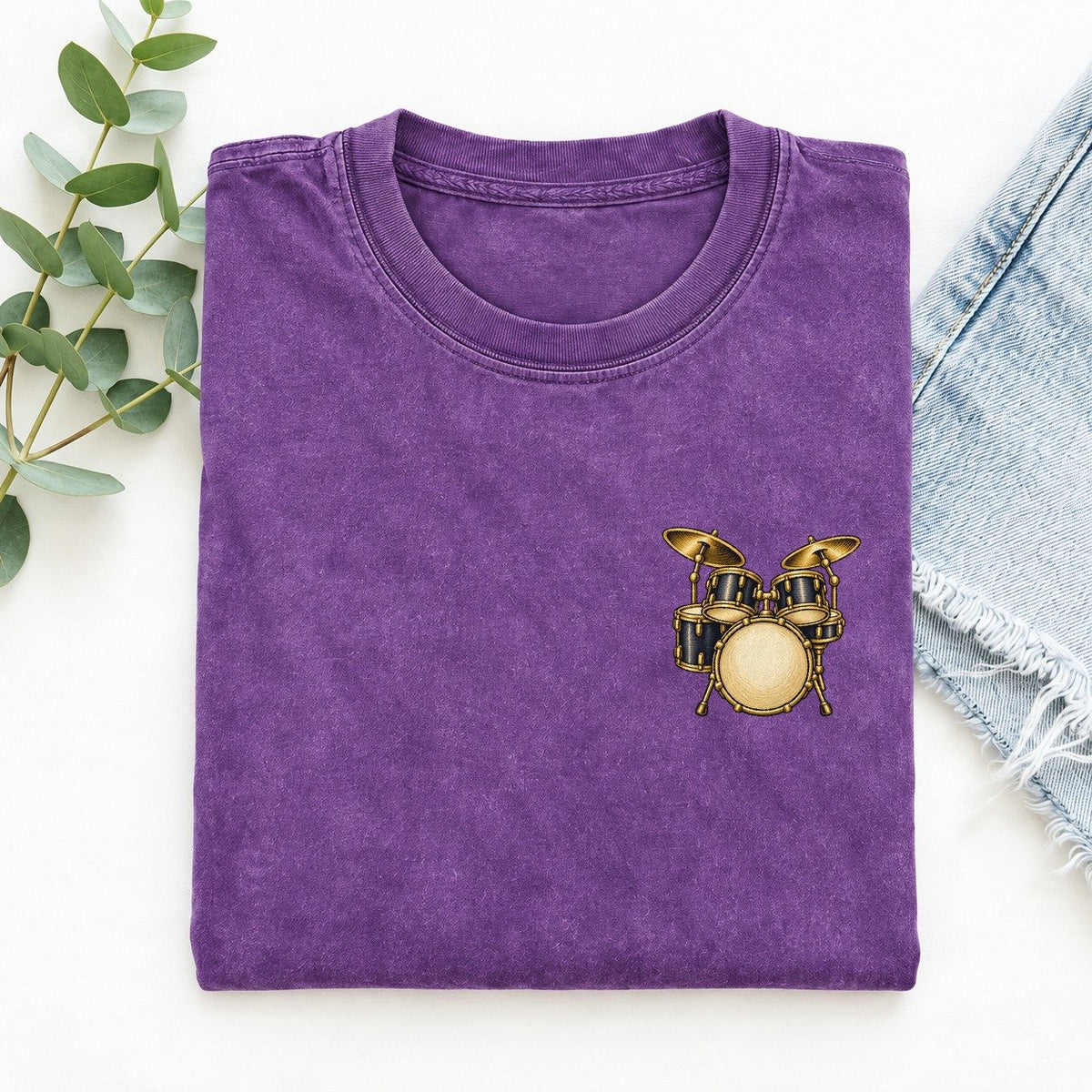 Vintage Drum Kit Left Chest Vintage T-shirt – Purple
