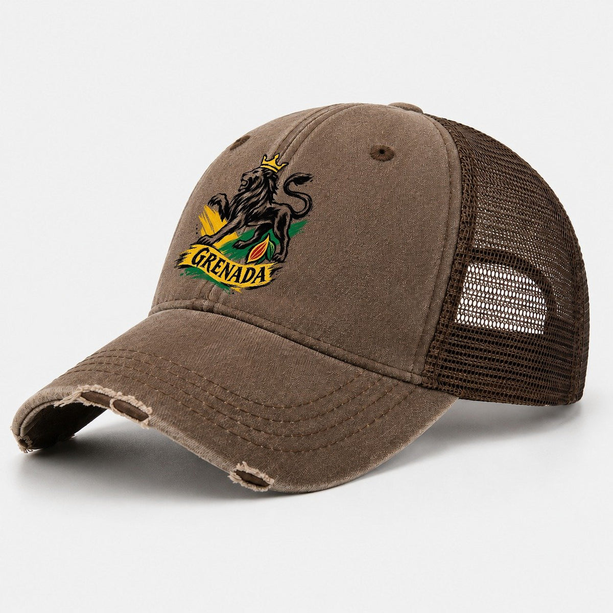 Grenada Crowned Lion Washed Trucker Hat – Coffee