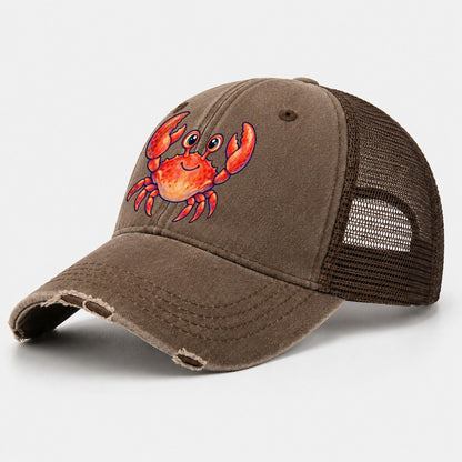 Crab Front Claw Hello Sea Sprite Washed Trucker Hat – Coffee