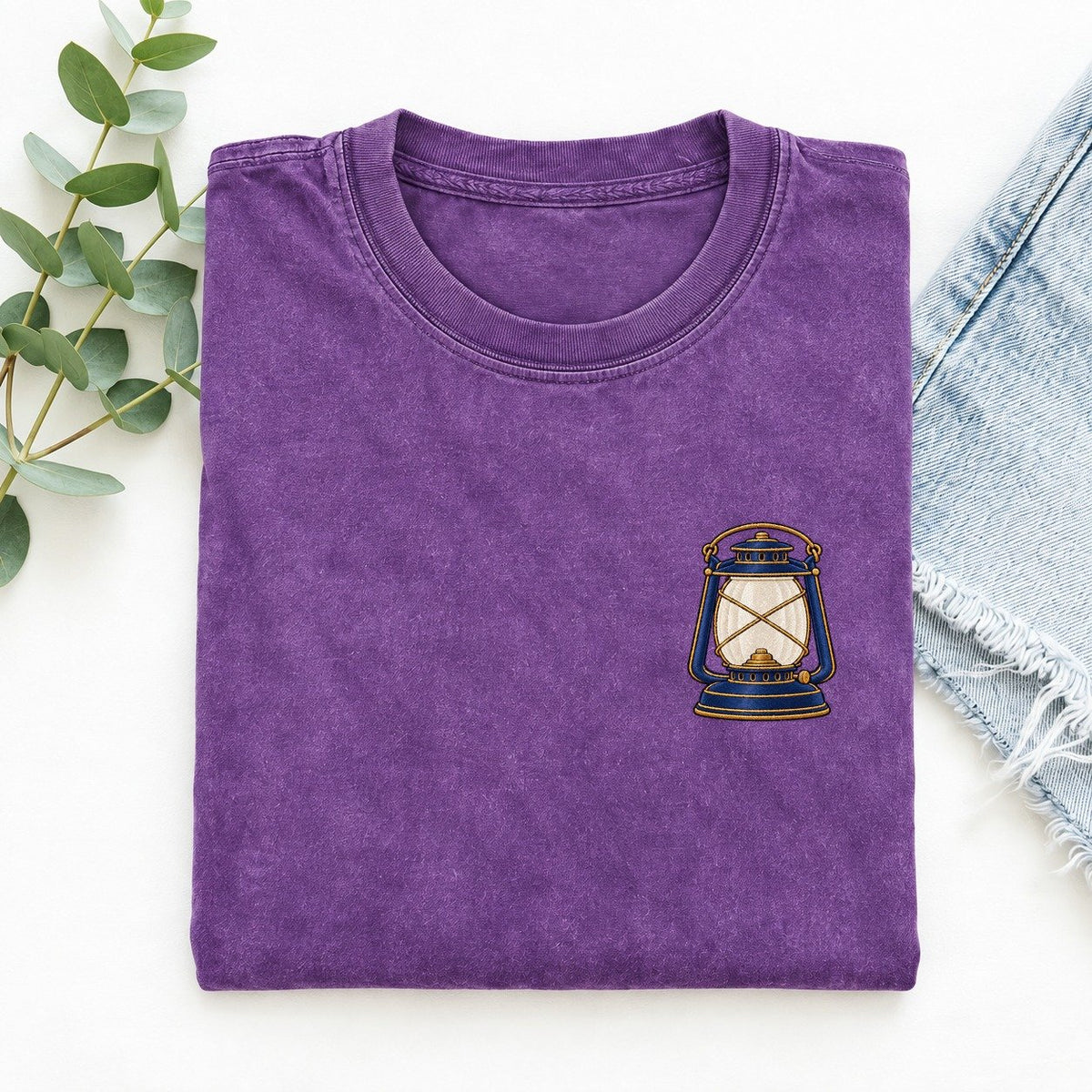Camp Lantern Symbol Emblems Left Chest Vintage T-shirt – Purple